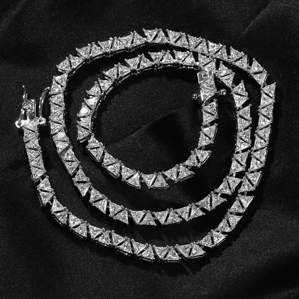 5MM White Gold Pyramid Tennis Chain - Men's Silver Chain