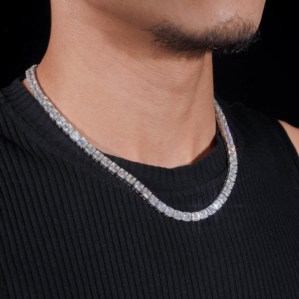5MM Moissanite Tennis Chain - 0.8CT Asscher VVS Silver