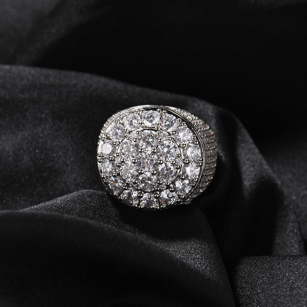 White Gold Signet Ring - Raised Round Stone Crown