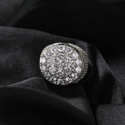 White Gold Signet Ring - Raised Round Stone Crown