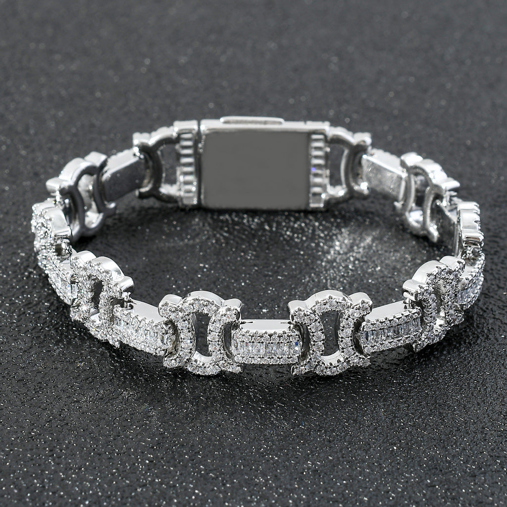 12MM White Gold Link Bracelet - Mirrored C Baguette Links