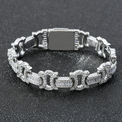12MM White Gold Link Bracelet - Mirrored C Baguette Links