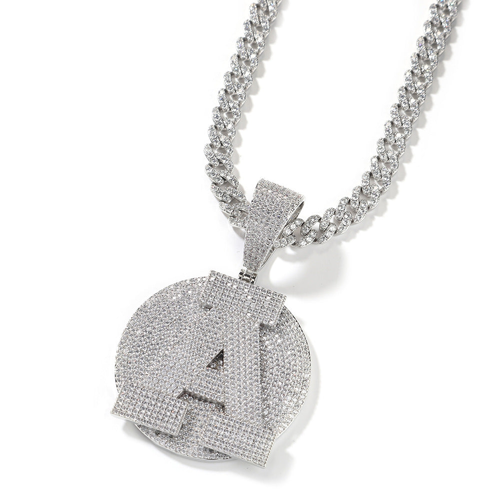 White Gold Custom Initial Pendant - Iced Out 3D Initial Medallion