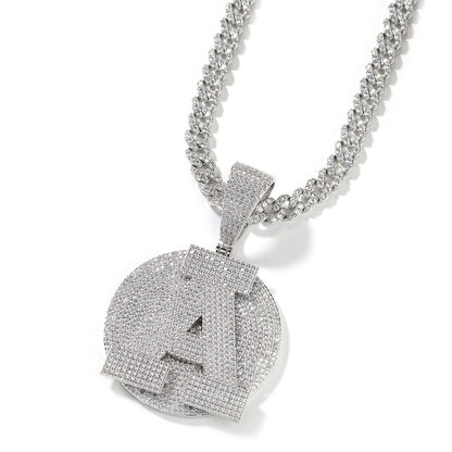 White Gold Custom Initial Pendant - Iced Out 3D Initial Medallion