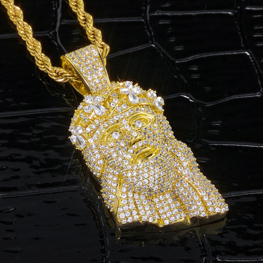 Gold Jesus Pendant - Mini Crowned Jesus Head