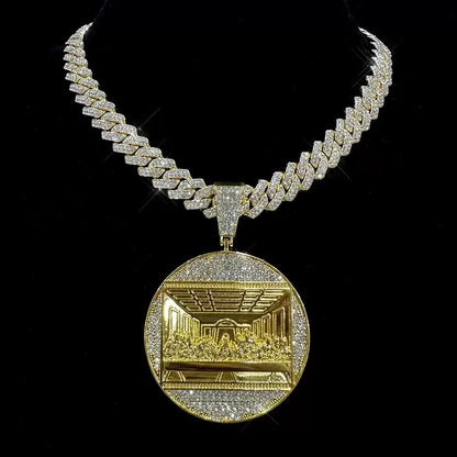 Gold Jesus Pendant - Iced Last Supper Scene