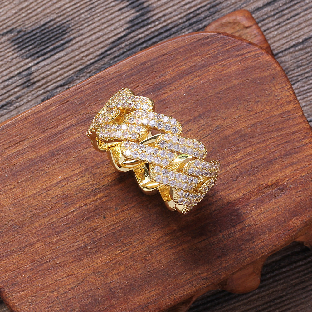 Gold Cuban Link Ring - Iced Open Square Links