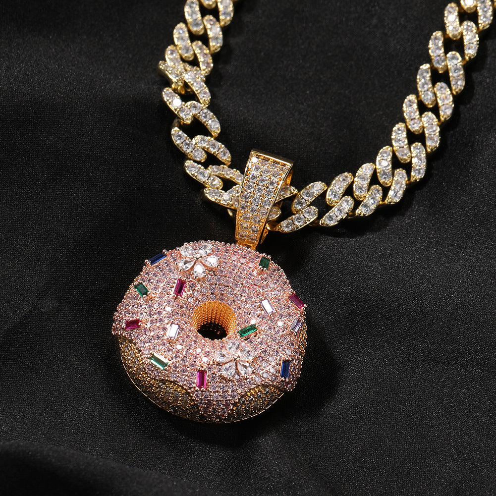 Gold Donut Pendant - Multicolor Stone Sprinkles
