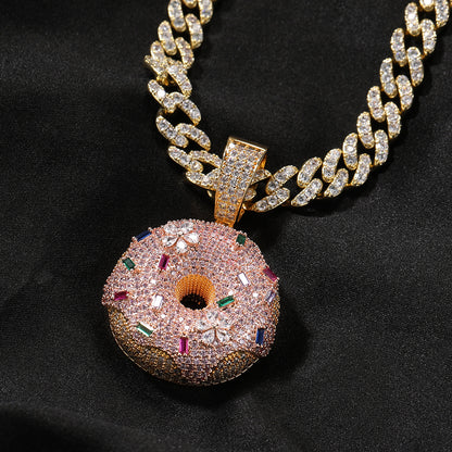 Gold Donut Pendant - Multicolor Stone Sprinkles