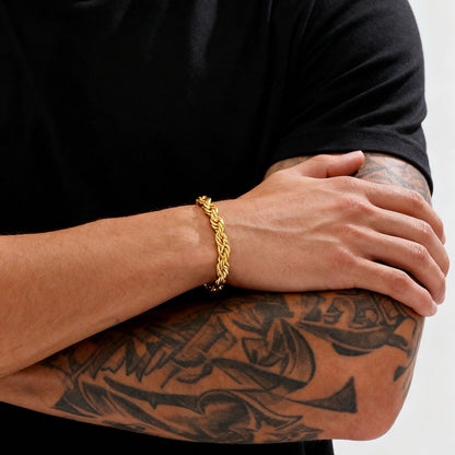7MM Gold Rope Bracelet - Classic Rope Twist