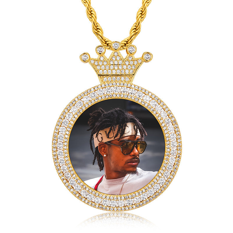 Gold Custom Photo Pendant - Royal Halo Frame