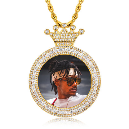 Gold Custom Photo Pendant - Royal Halo Frame