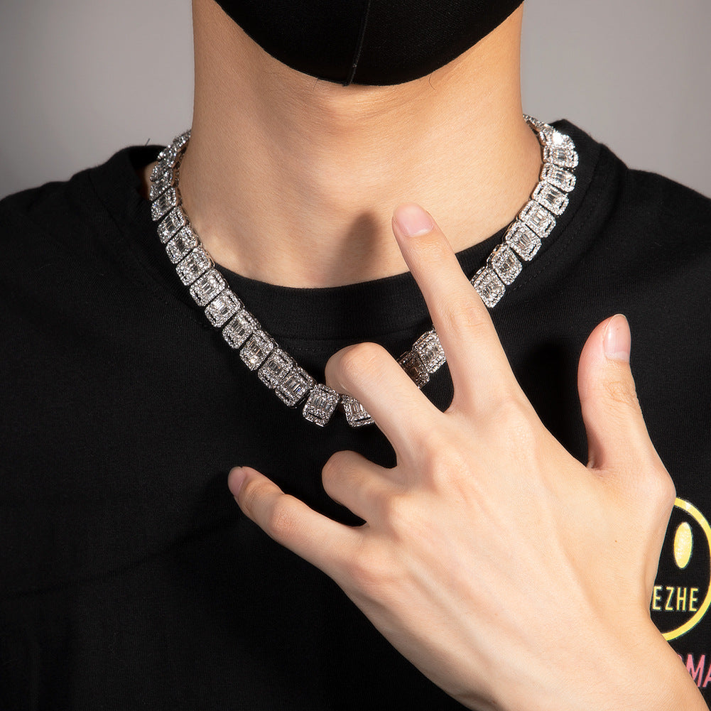 13MM White Gold Tennis Chain - Men’s Chain with Baguettes