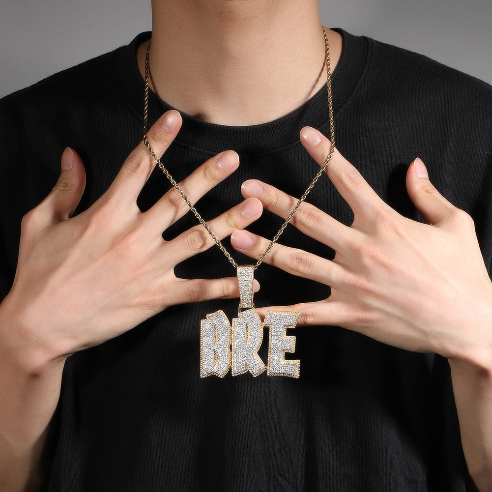 Gold Custom Name Pendant - Iced Out Old English Letters
