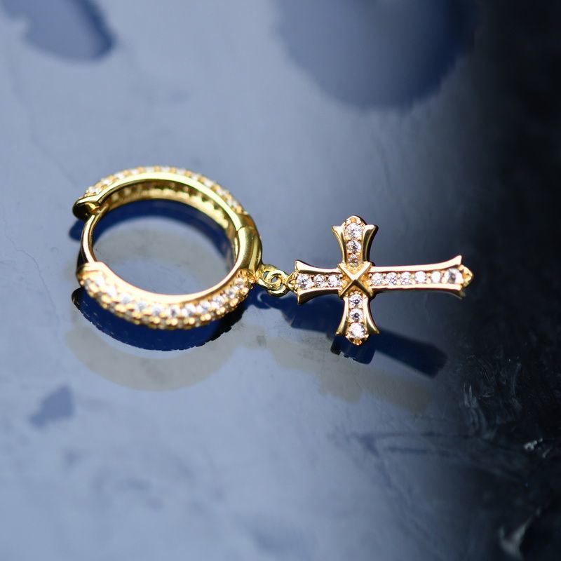Gold Hoop Earrings - Iced Gothic Cross Drop