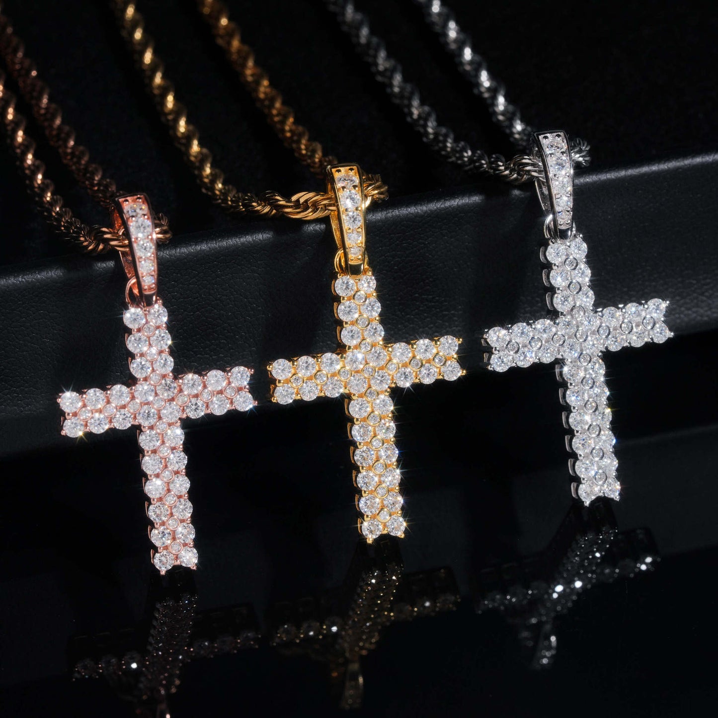 Moissanite Cross Pendant - Rose Gold S925 VVS Round Stone