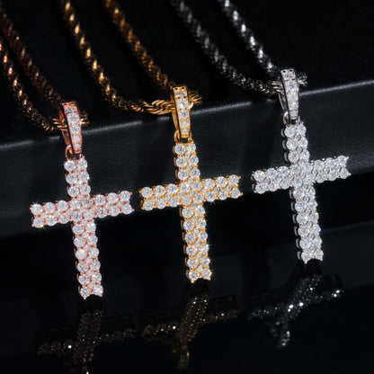 Moissanite Cross Pendant - White Gold S925 VVS Round Stone