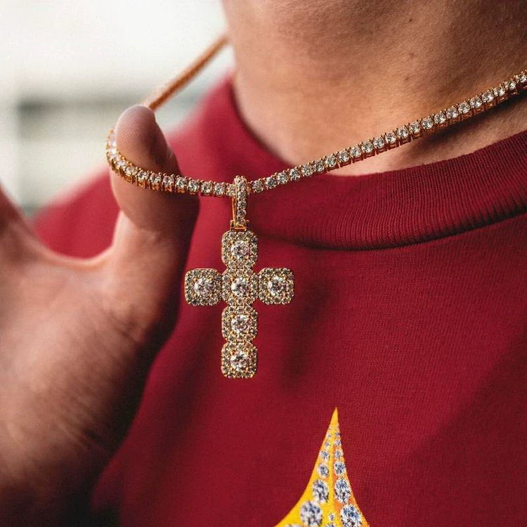 Large Diamond Cross Pendant - Ice Grind