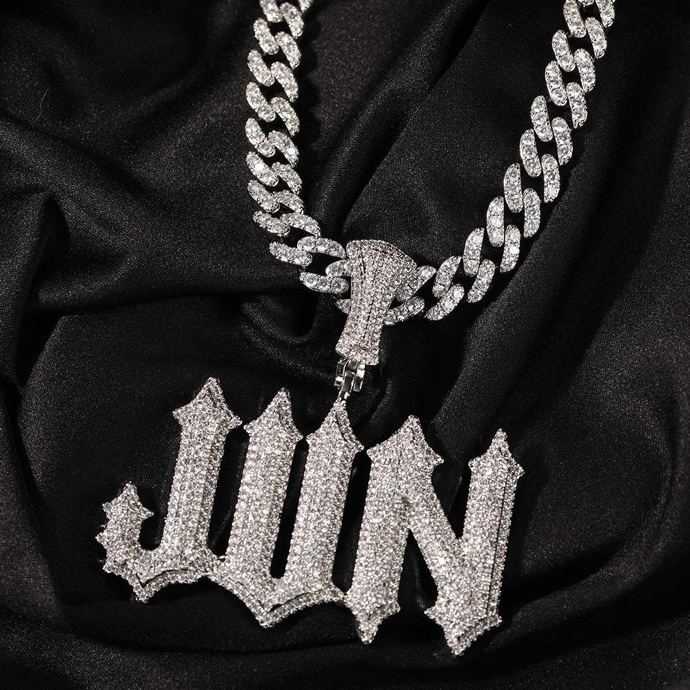 White Gold Custom Name Pendants - Iced Out Gothic Name Design