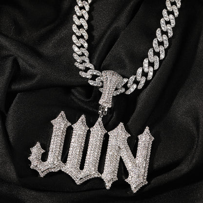 White Gold Custom Name Pendants - Iced Out Gothic Name Design