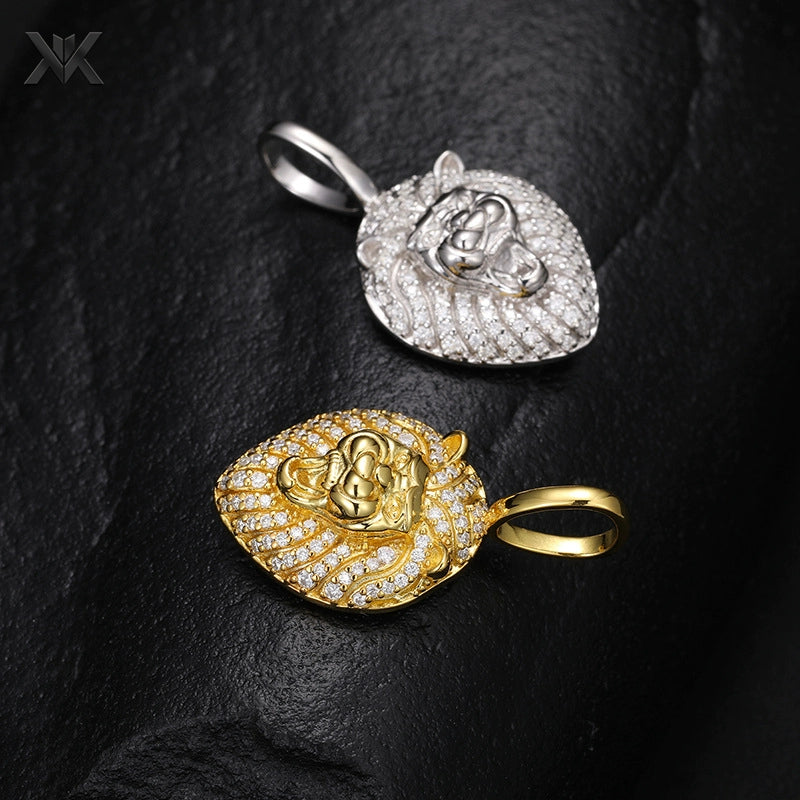 S925 Moissanite Solid Lion Head Pendant - Ice Grind