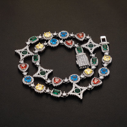 10MM White Gold Cross Link Chain - Iced Silver Gemstone Design