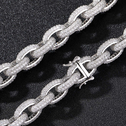 13MM White Gold Link Bracelet - Iced Rounded Cable Links