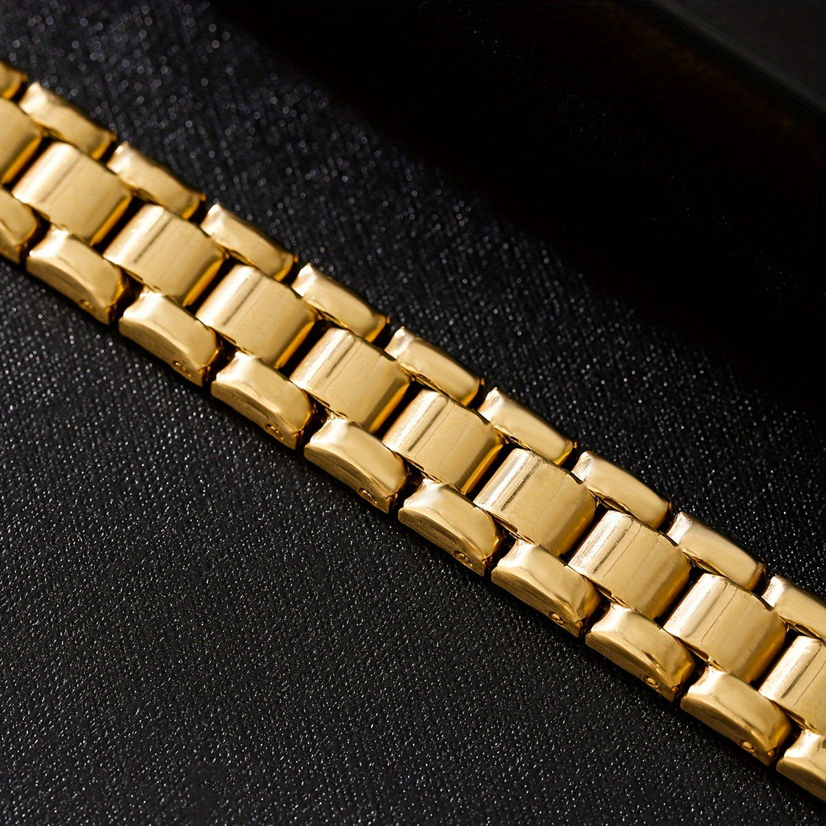 10MM Gold Watch Link Bracelet - Polished 3-Row Links