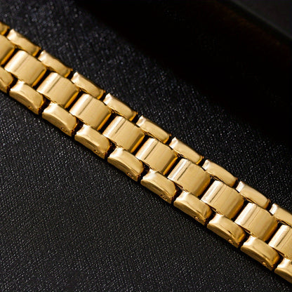 10MM Gold Watch Link Bracelet - Polished 3-Row Links