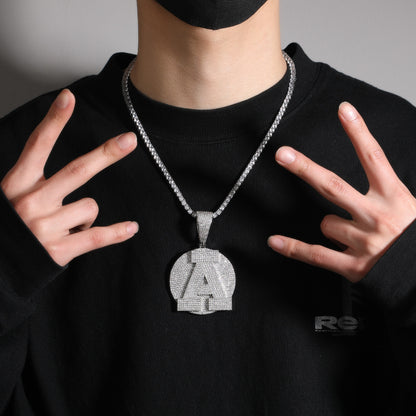 White Gold Custom Initial Pendant - Iced Out 3D Initial Medallion