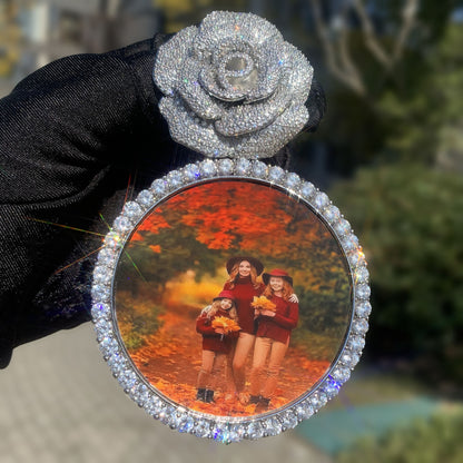 White Gold Custom Photo Pendant - Iced Out Rose Medallion