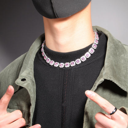 12MM Pink Tennis Chain - Men’s Iced Pink Diamond Chain