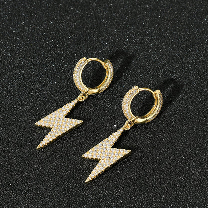 Gold Hoop Earrings - Iced Lightning Bolt Drops