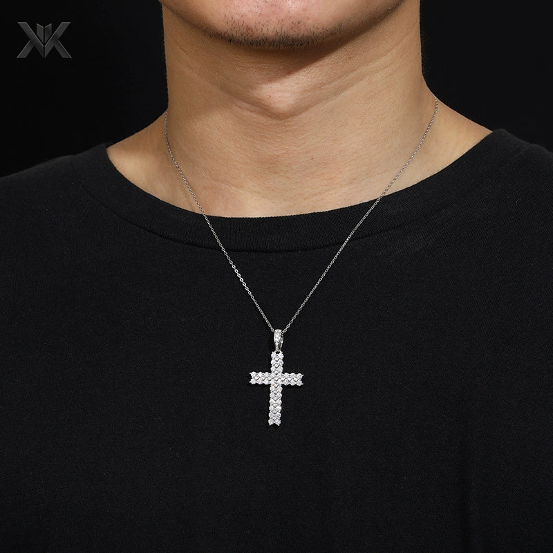 S925 Moissanite Cross Pendant - Ice Grind