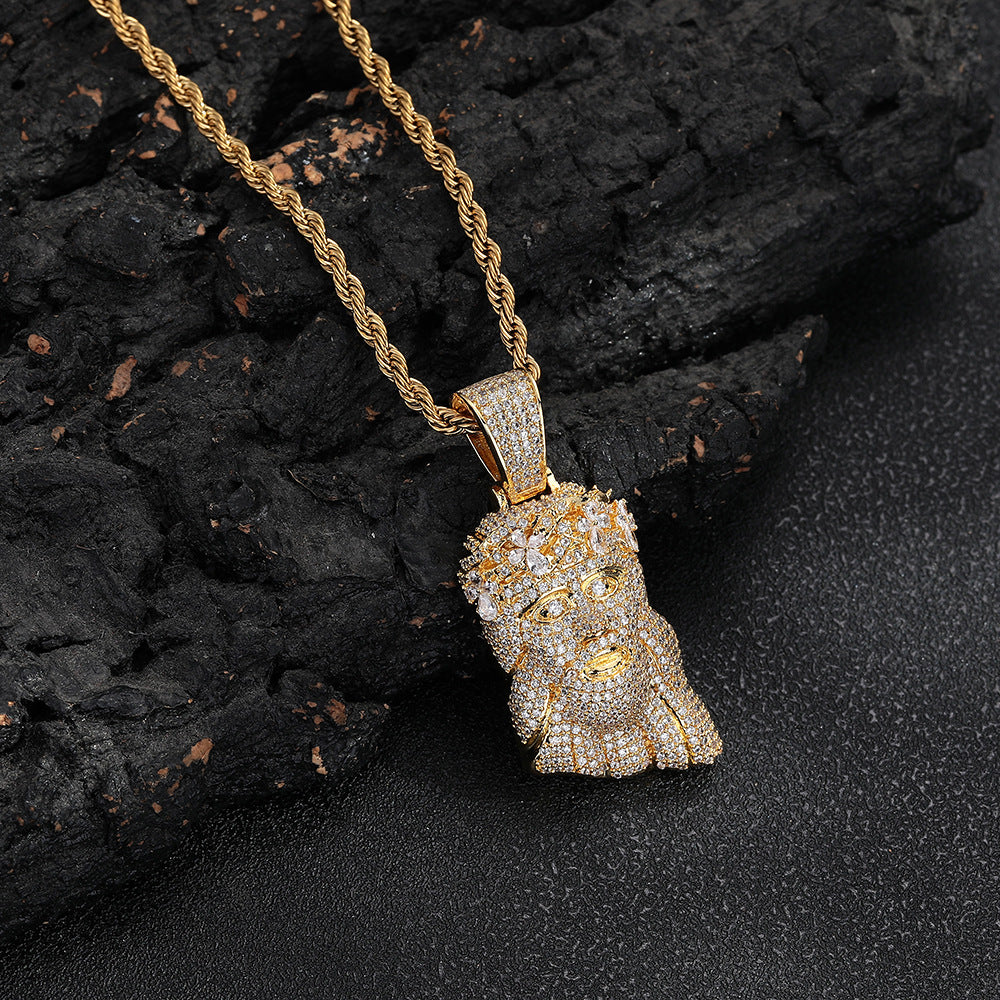 Gold Jesus Pendant - Mini Crowned Jesus Head