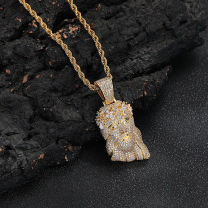 Gold Jesus Pendant - Mini Crowned Jesus Head