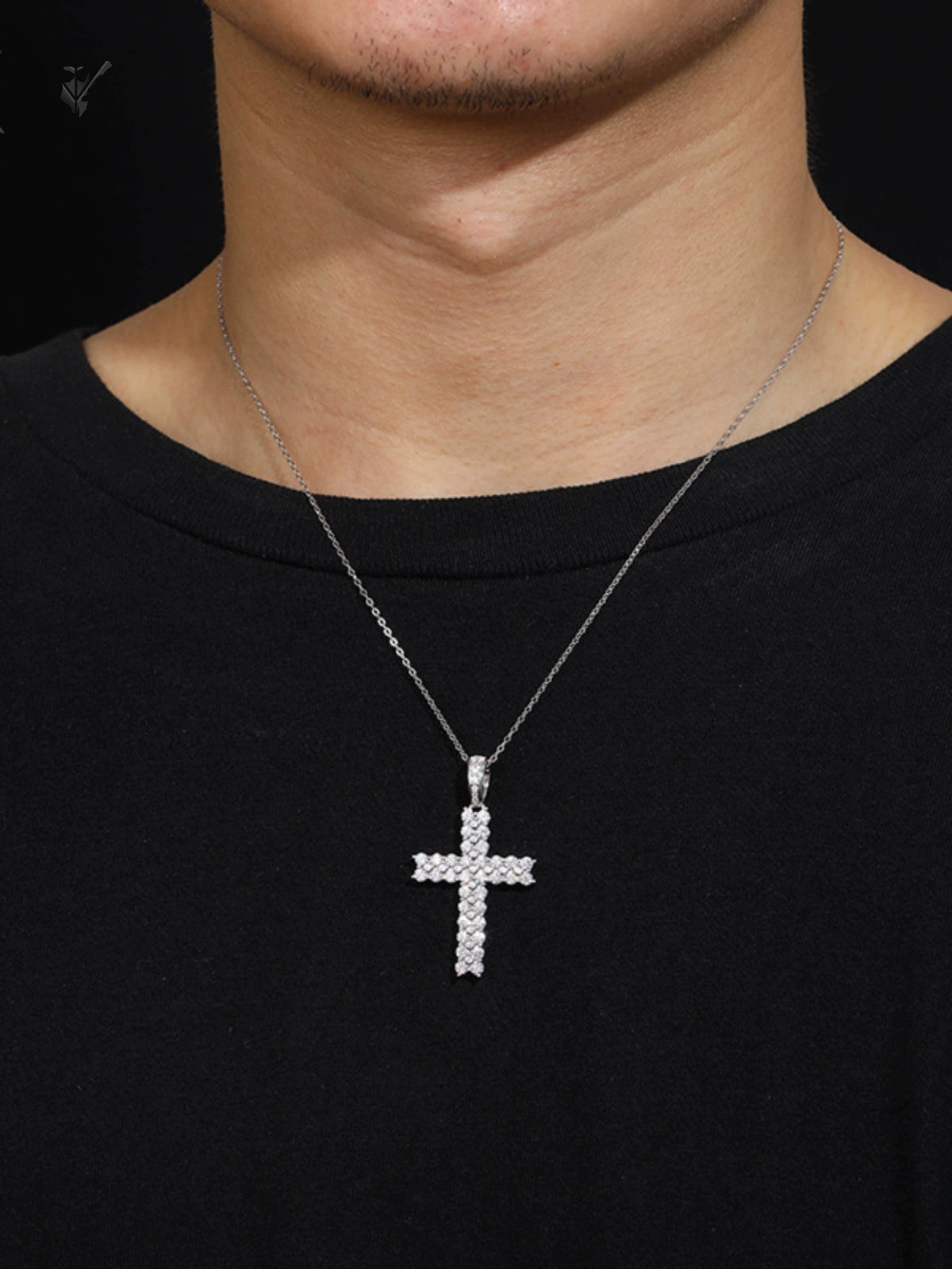S925 Moissanite Cross Pendant - Ice Grind