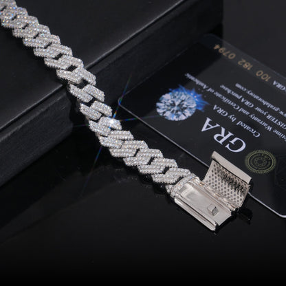 12MM Moissanite Cuban Link Chain - 3 Row Iced S925 Silver