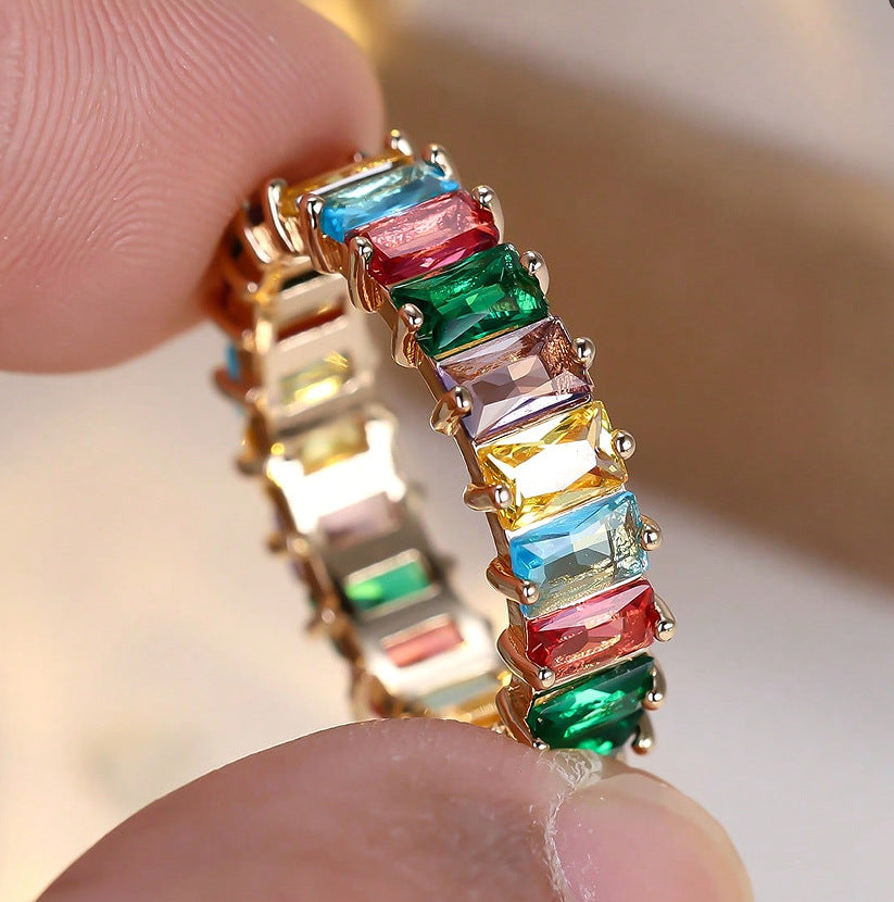 Gold Eternity Ring - Multicolor Princess-Cut Stones