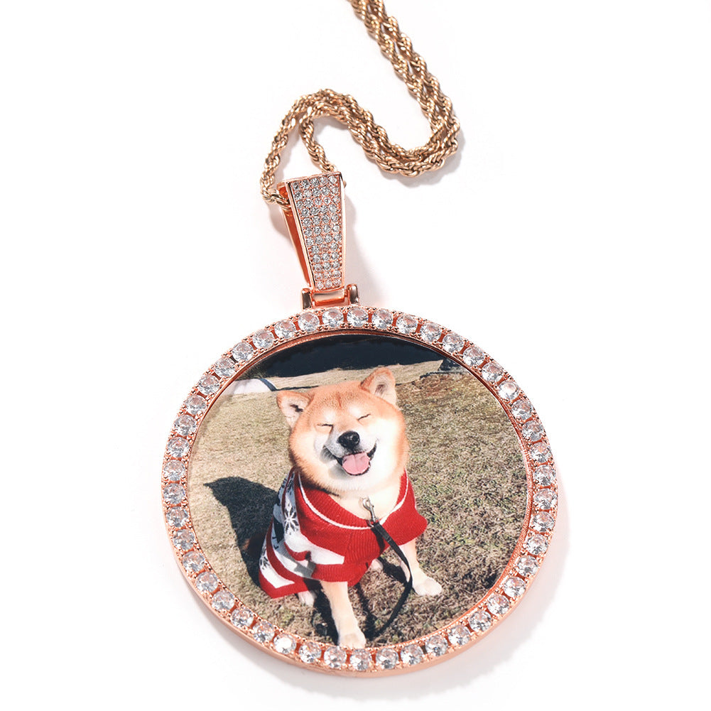 Rose Gold Picture Pendant - Iced Out Round Medallion