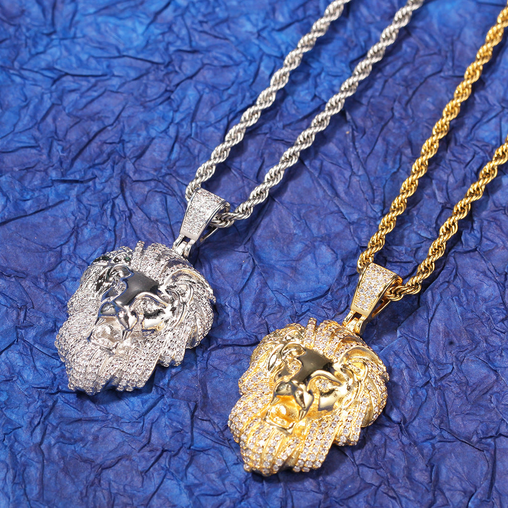 Gold Lion Pendant - Iced Mane Sculpted Face