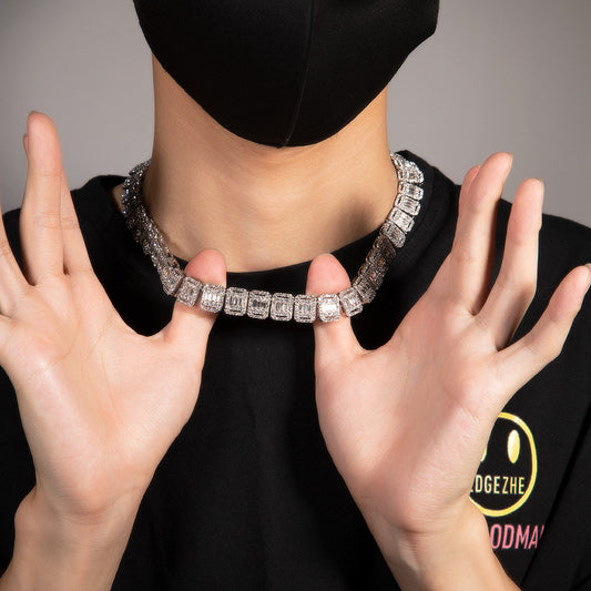 13MM White Gold Tennis Chain - Men’s Chain with Baguettes
