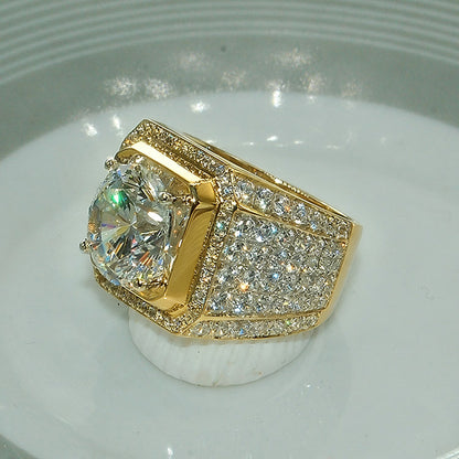 Gold Signet Ring - Octagon Halo Iced Panels