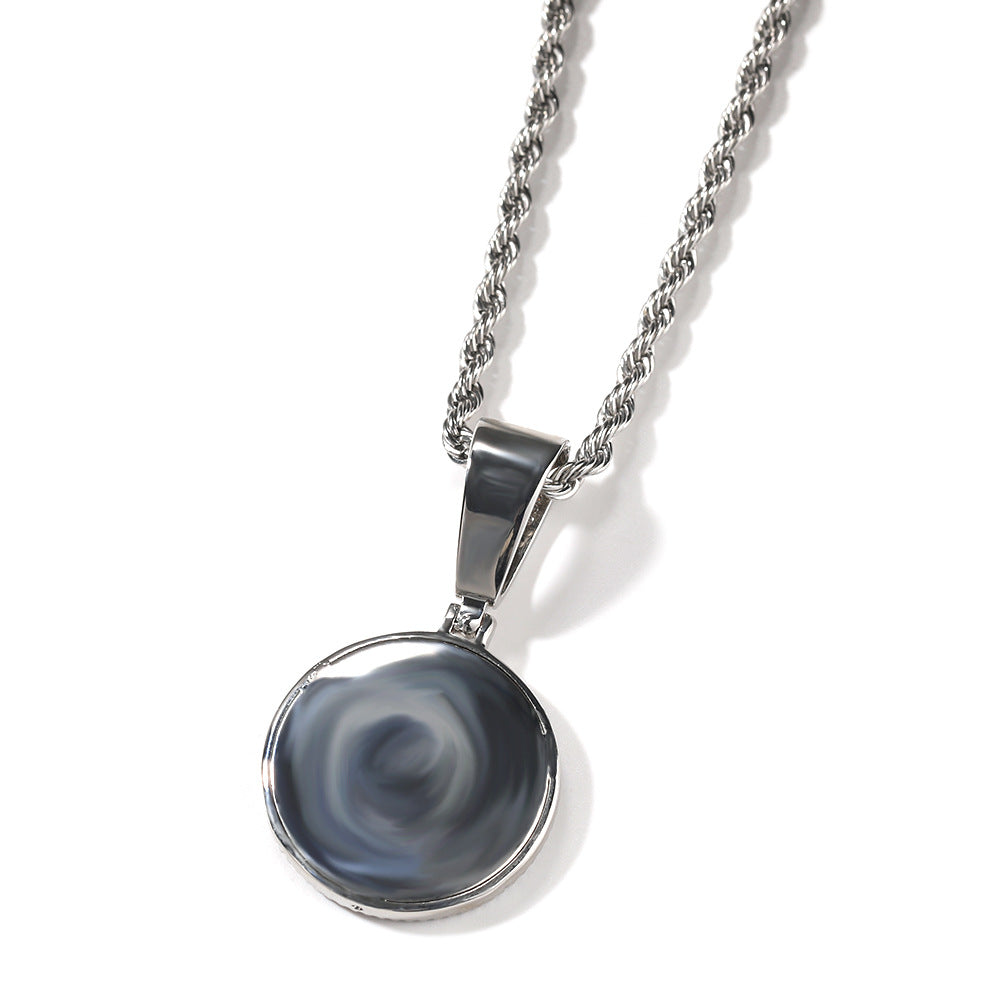 White Gold Compass Pendant - Blue Star Roman Medallion