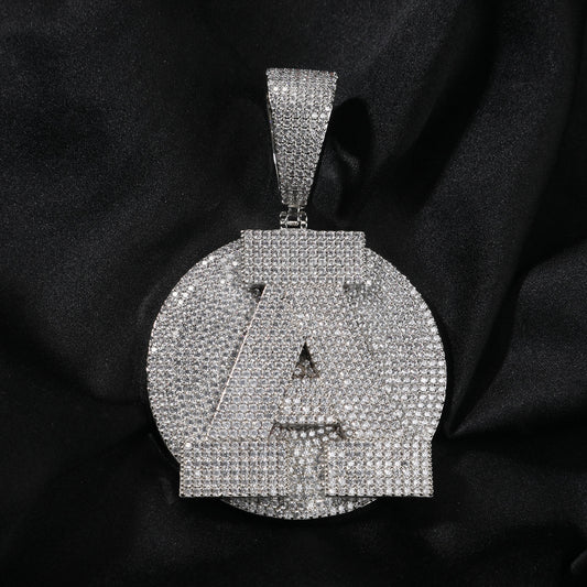 White Gold Custom Initial Pendant - Iced Out 3D Initial Medallion