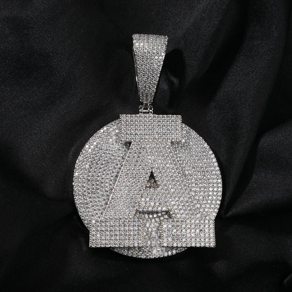 White Gold Custom Initial Pendant - Iced Out 3D Initial Medallion