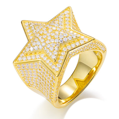 Gold Star Ring - Raised Double-Layer Iced Star