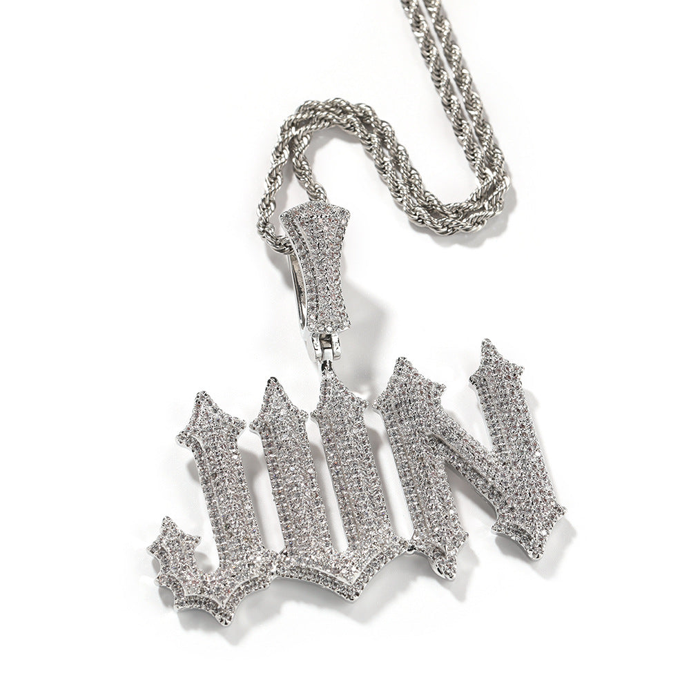 White Gold Custom Name Pendants - Iced Out Gothic Name Design