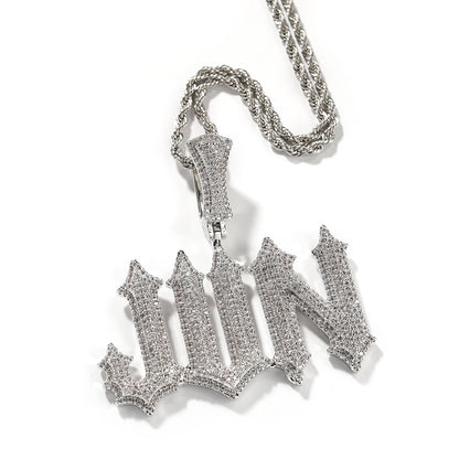 White Gold Custom Name Pendants - Iced Out Gothic Name Design