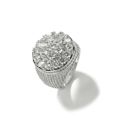 White Gold Signet Ring - Raised Round Stone Crown
